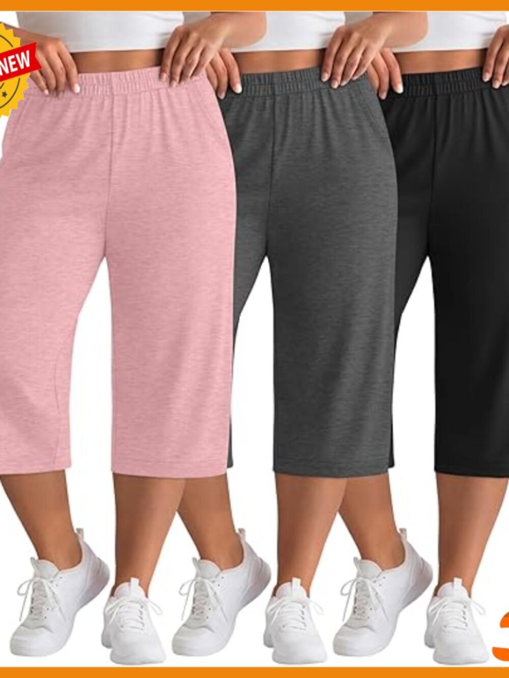 Plus Size Wide Leg Capris High Waisted Yoga Sweatpants 3 Pack